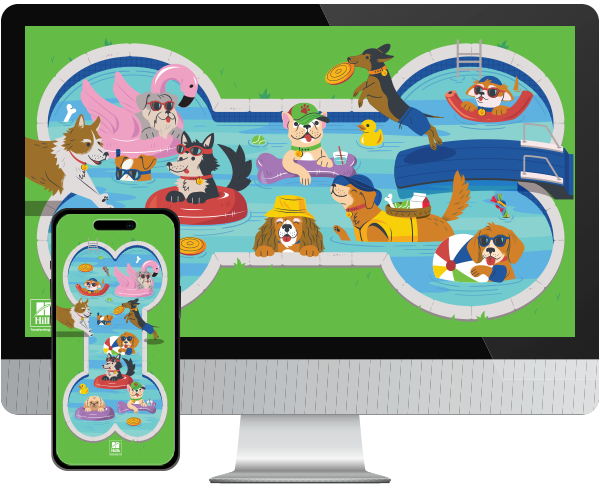 Desktop & mobile example of  "Summer Pool" pet wallpaper for phones